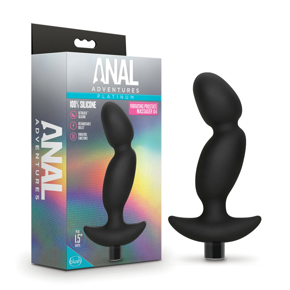 Anal Adventures Platinum By Blush Prostate Massager 04 Black 6.5-Inch Vibrating Rechargeable Anal Plug