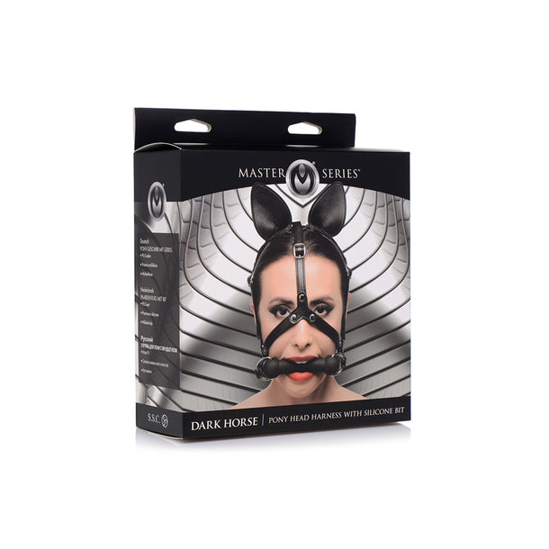 Master Series Dark Horse Pony Head Harness with Silicone Bit