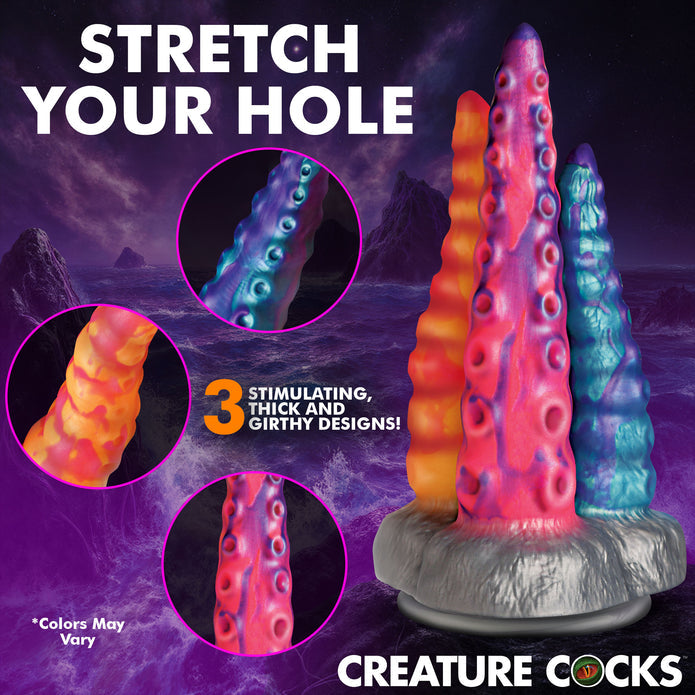 Creature Cocks Tenta-Trio Silicone Tentacle Dildo – Orange Pink Blue