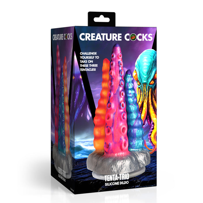 Creature Cocks Tenta-Trio Silicone Tentacle Dildo – Orange Pink Blue