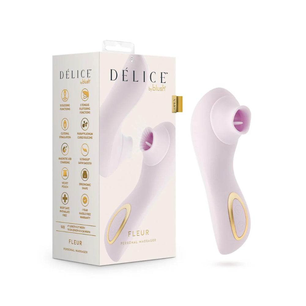 Delice Fleur by Blush Clitoral Stimulator Tongue Fluttering & Suction Toy - Barely Purple