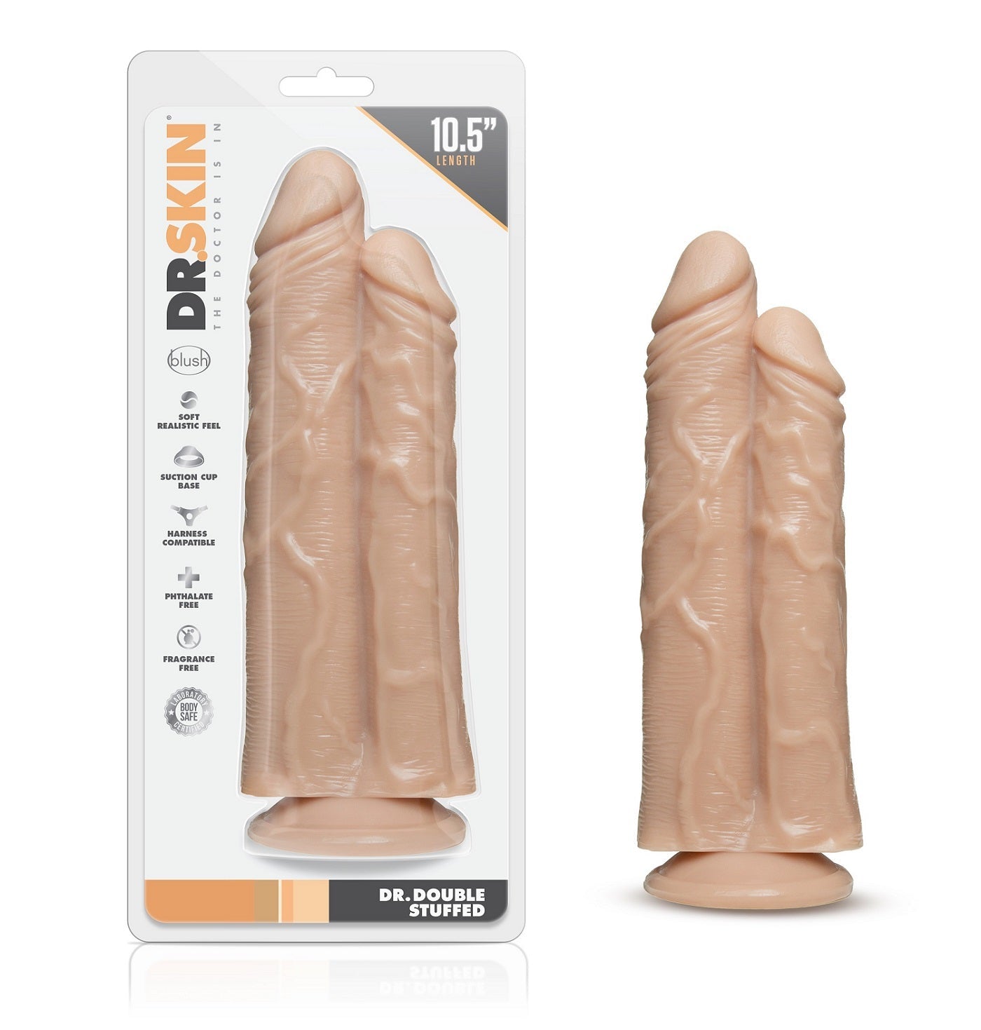 Dr. Skin By Blush Double Trouble 10.5 Inch Realistic Double Dildo With Suction Cup Base - Vanilla