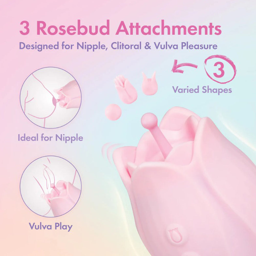Play With Me by Blush Romantic Rose 3 Rosebud Heads Silicone Clitoral Vibrator - Pink