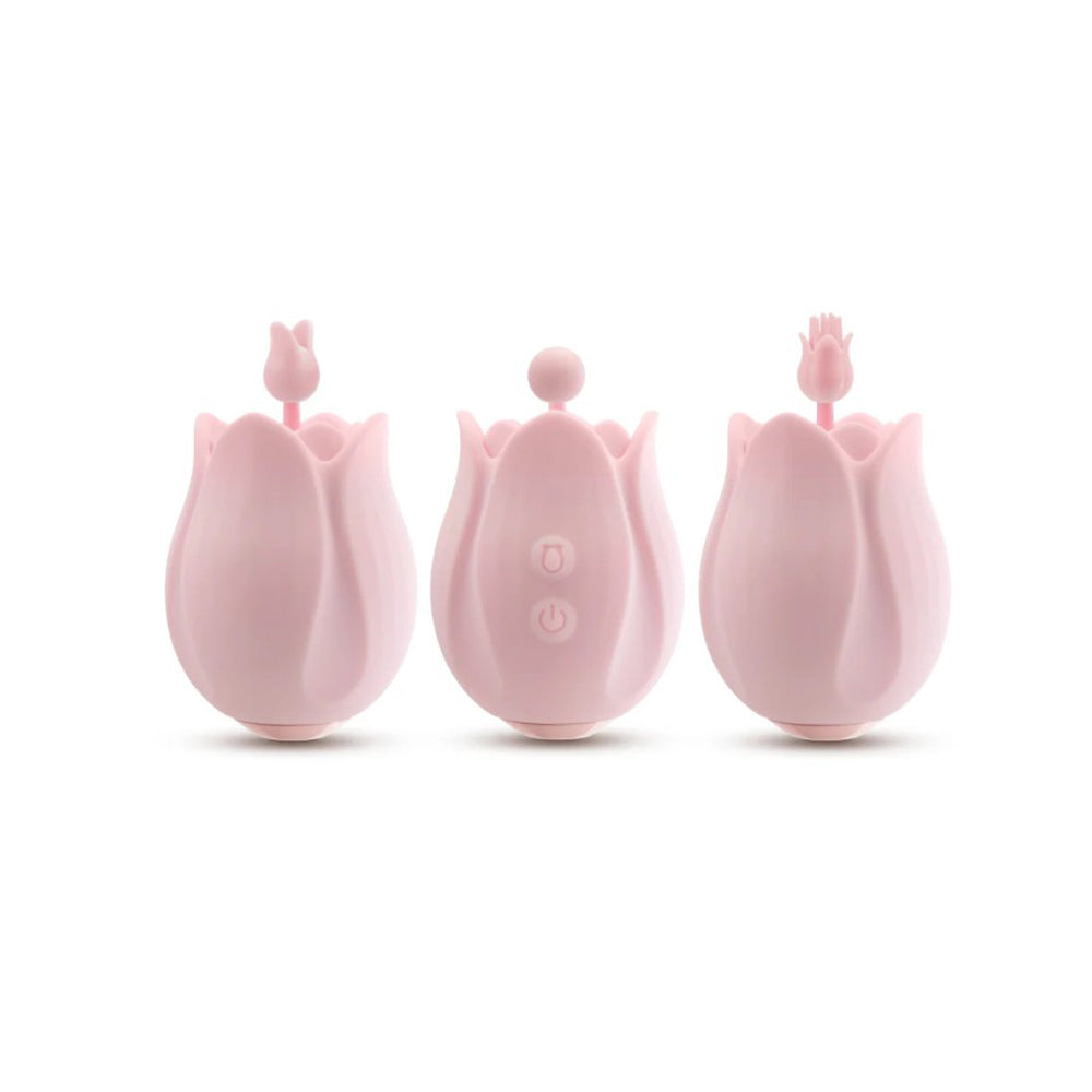 Play With Me by Blush Romantic Rose 3 Rosebud Heads Silicone Clitoral Vibrator - Pink