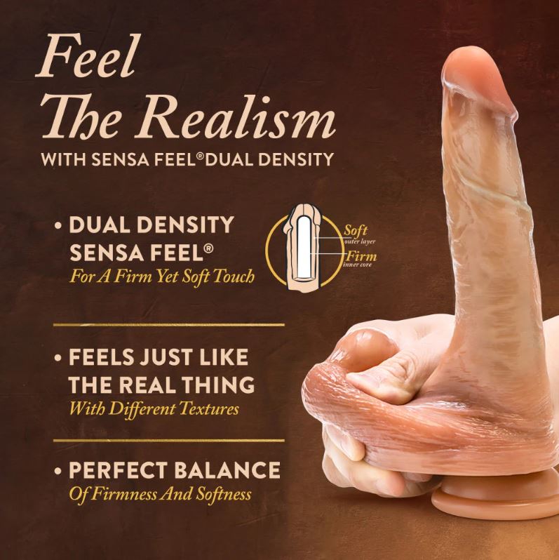Renaissance DaVinci 8 Inch Realistic Dildo – Dual Density Silicone with Sliding Foreskin & Squeezable Balls