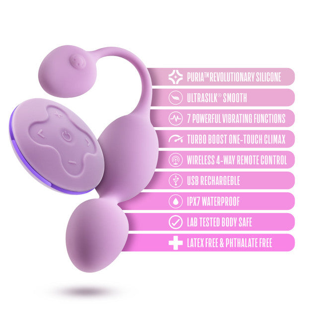 Wellness By Blush Raine Remote Control Vibrating Pelvic Floor Kegel Ball In Purple - 7 Vibration Modes Purio Silicone