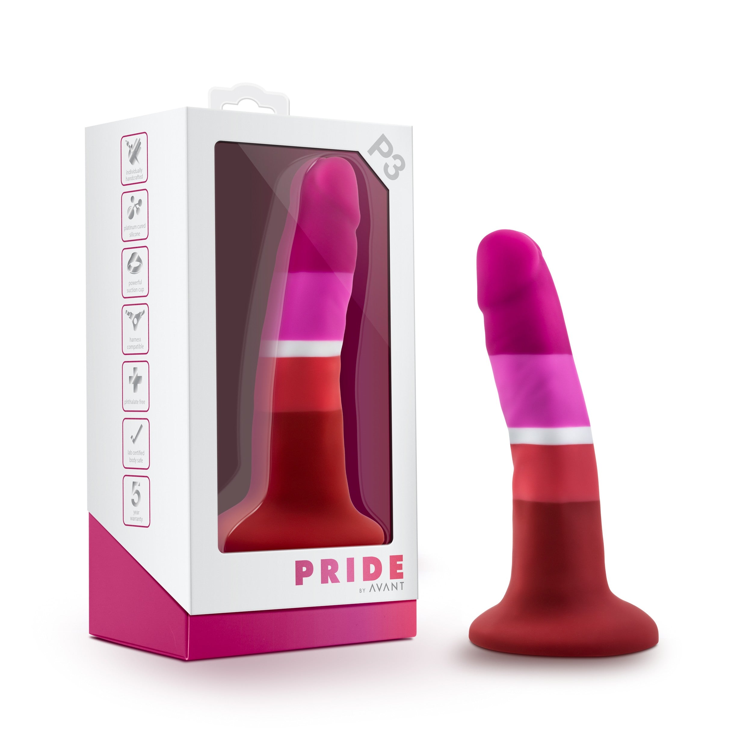 Avant Pride Beauty P3 Artisan 5 Inch Silicone Dildo – Reds, White, Pinks