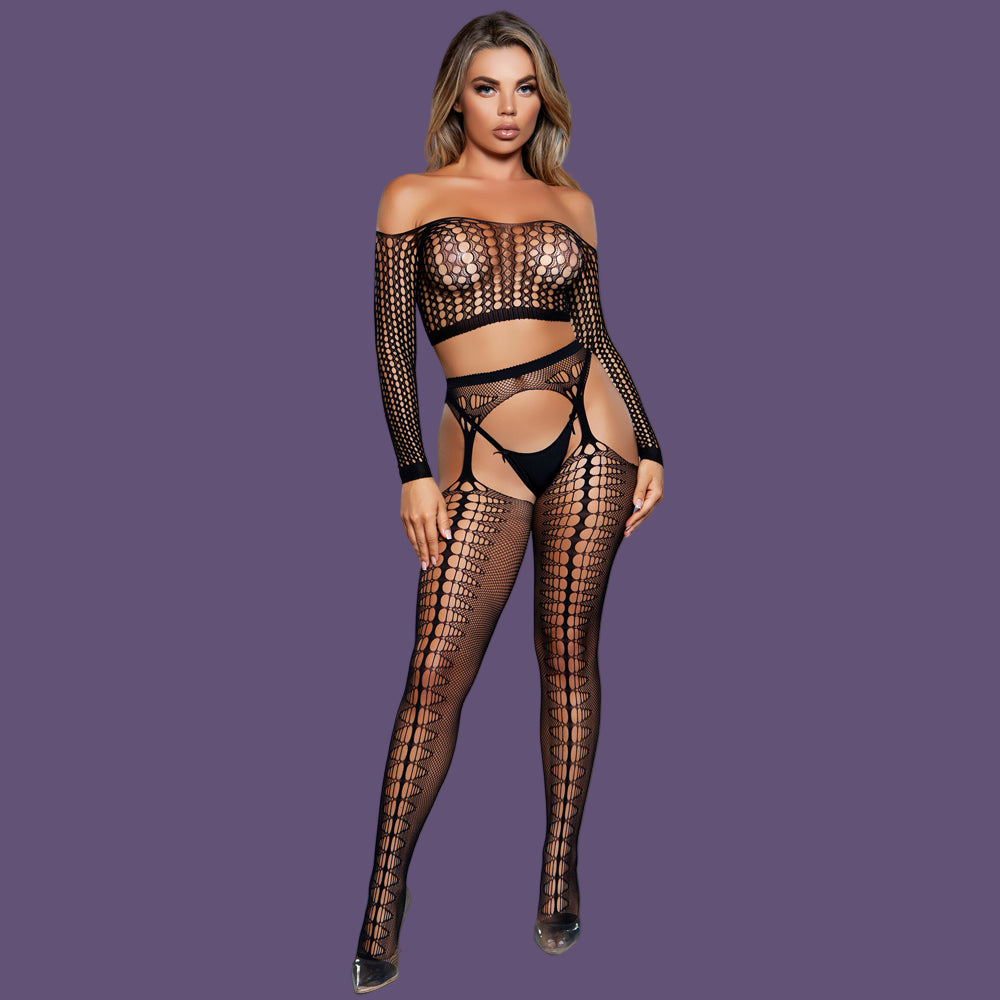 Be Wicked Run The World Bodystocking Set - Black - QS