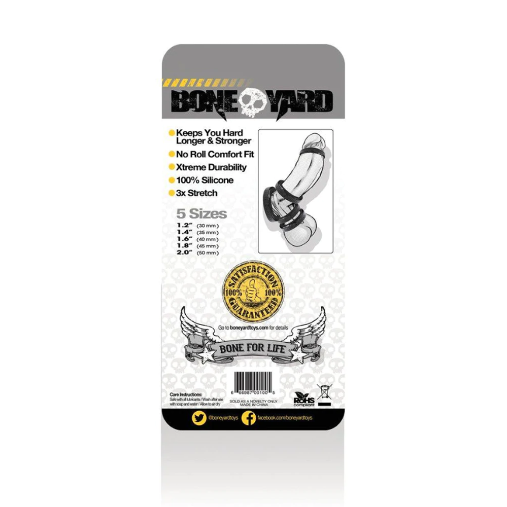 Boneyard Silicone Cock Ring 5-Piece Kit - Black