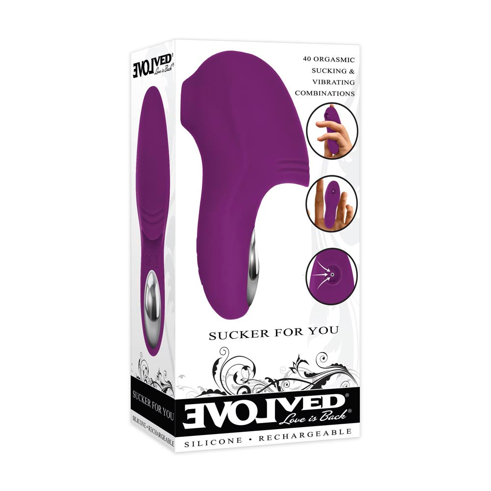 Evolved Sucker For You Silicone Finger Suction & Vibration Stimulator - Purple