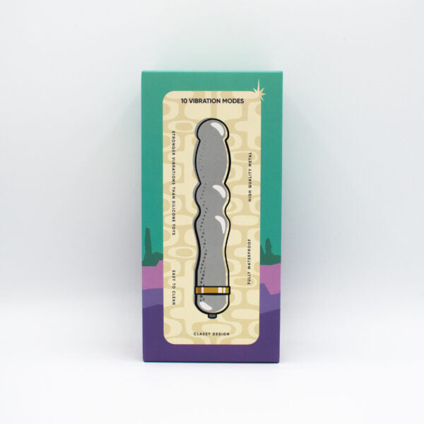 Hidden Treasure Metal 10-Function Vibrator Rechargeable with Ribbed Design – Silver