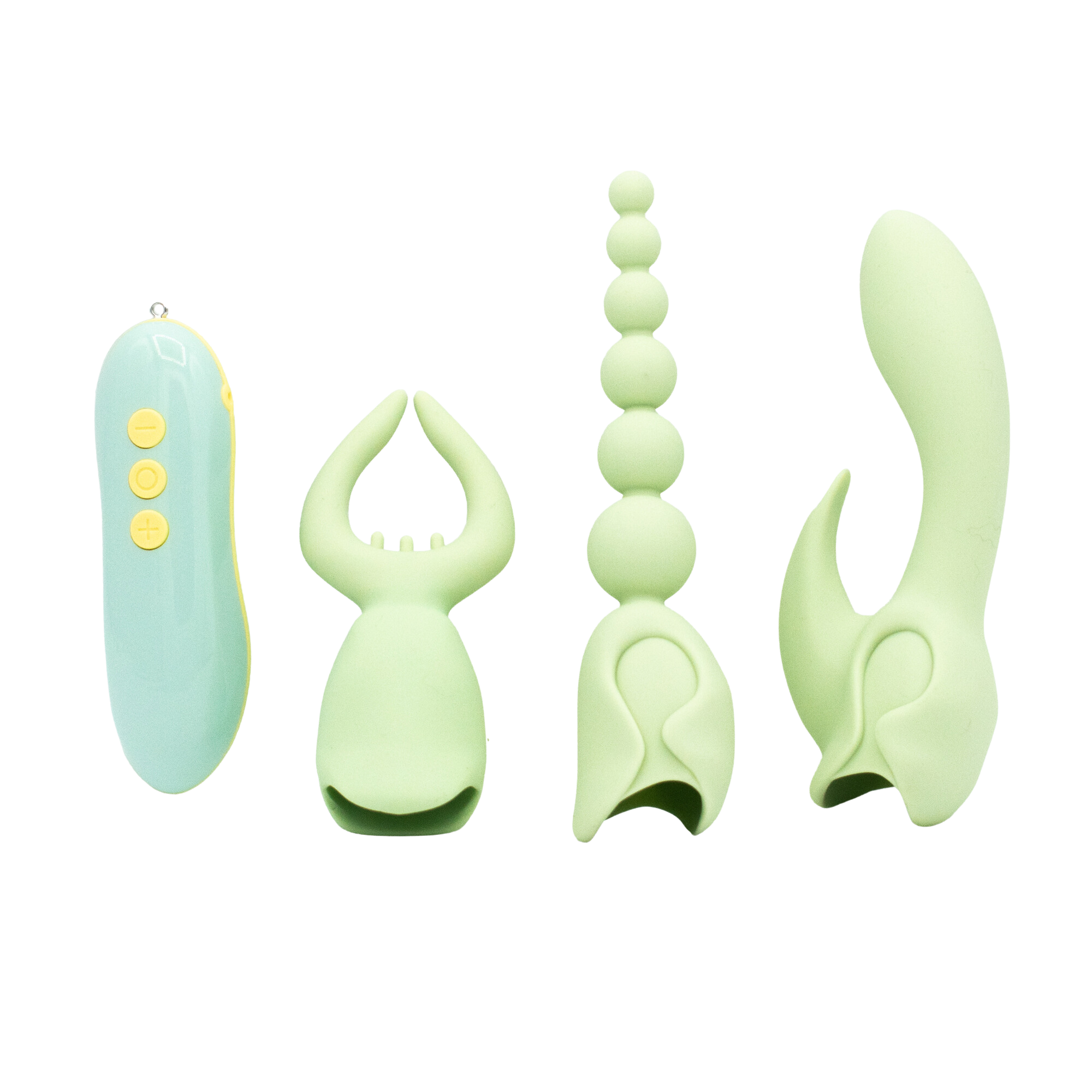 Like A Kitten Pleasure Hunter 4-in-1 Vibrator Attachment Set for Clitoral, G-Spot Anal & Nipple Stimulation - Green