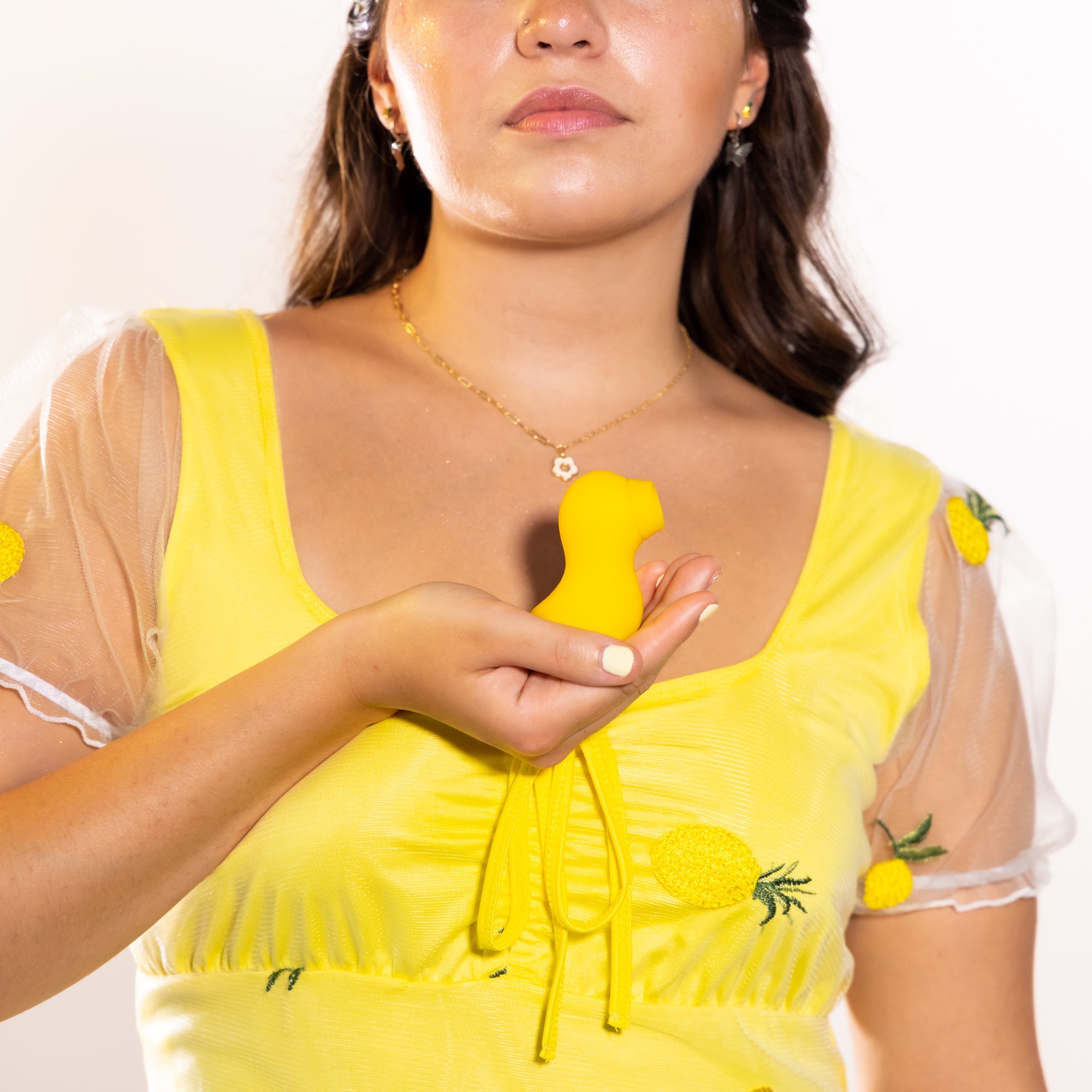 Lucky Duck Silicone Air Pulse Clitoral Suction Vibrator - Yellow