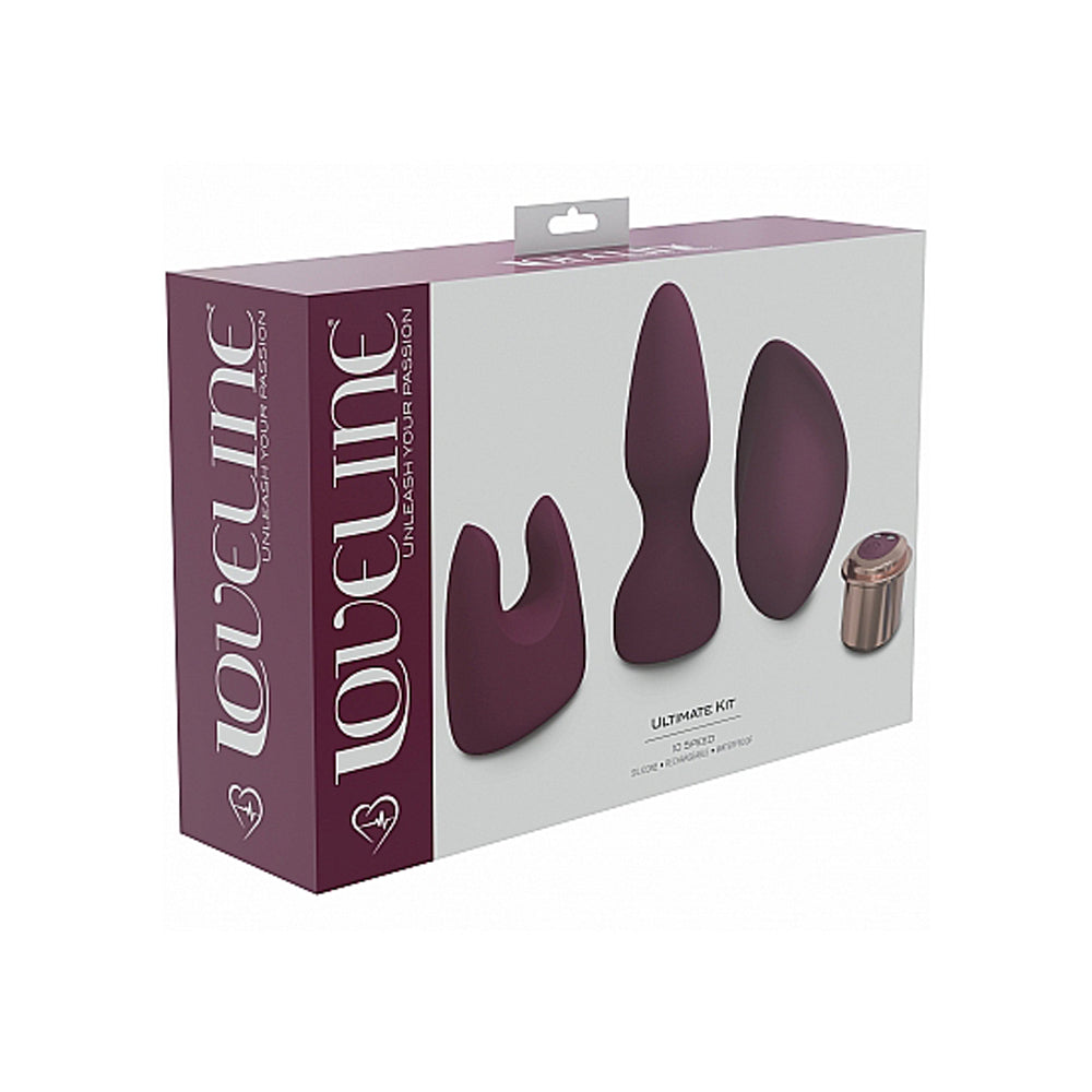 LoveLine Ultimate Kit 10 Speed Rechargeable Silicone Vibrator Set - Burgundy