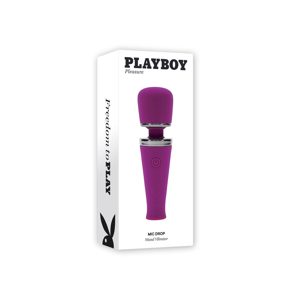 Playboy Pleasure Mic Drop Mini Wand Massager 10-Mode Silicone - Pink