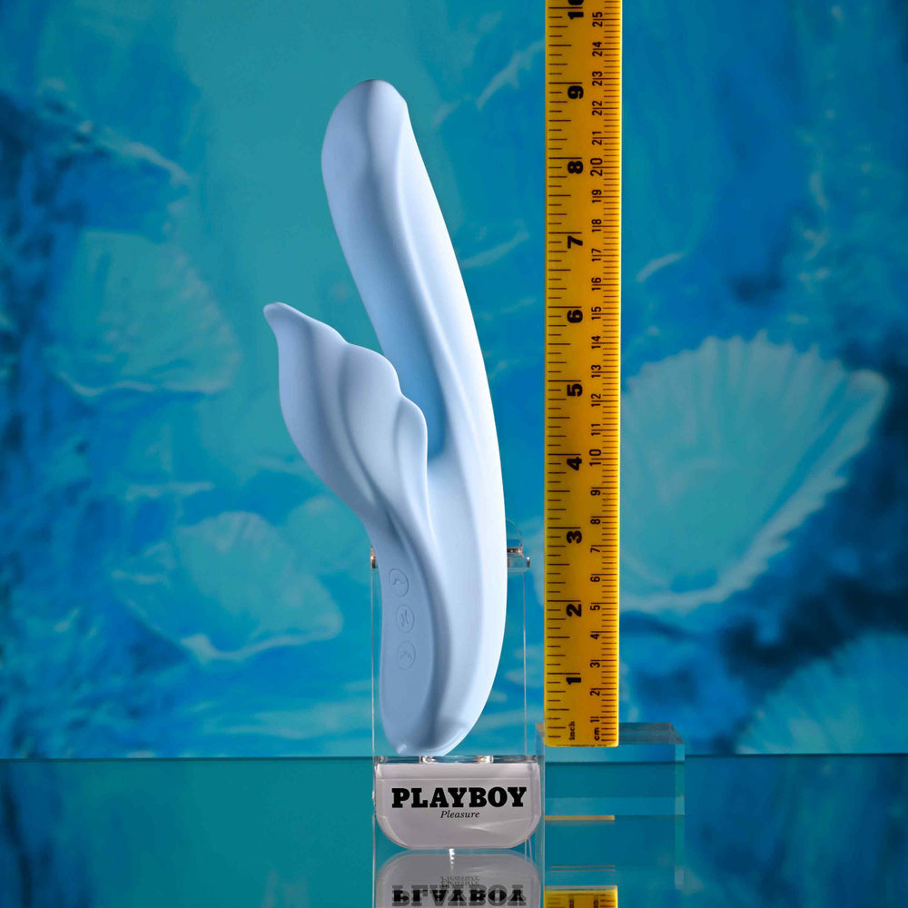 Playboy Pleasure In Bloom Thrusting Tapping Heating Silicone Rabbit Vibrator - Blue