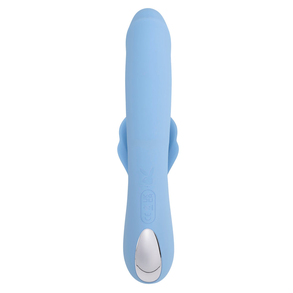 Playboy Pleasure In Bloom Thrusting Tapping Heating Silicone Rabbit Vibrator - Blue