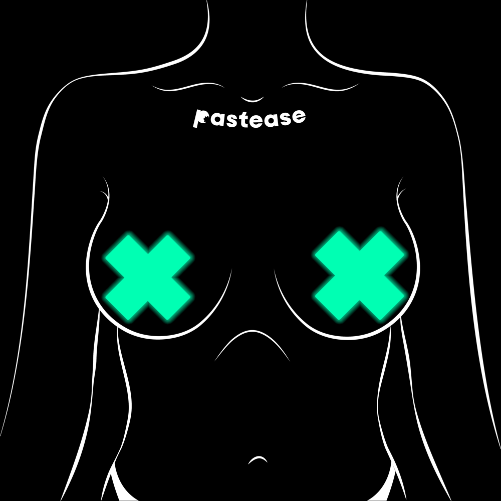 Plus X Glow-in-the-Dark Neon Cross Pasties - Turquoise