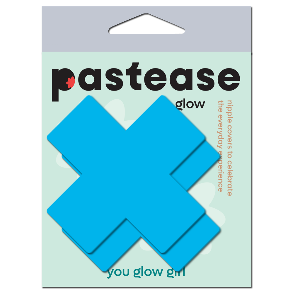 Plus X Glow-in-the-Dark Neon Cross Pasties - Turquoise