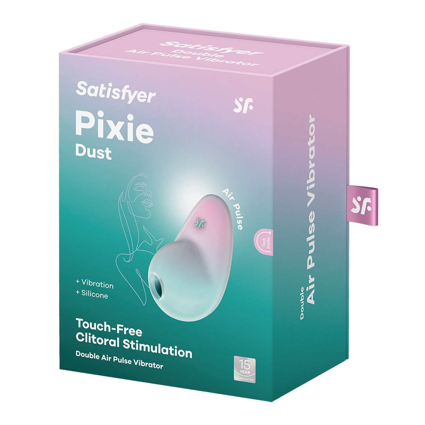 Satisfyer Pixie Dust Double Air Pulse & Vibration Silicone Clitoral Stimulator - Mint and Pink