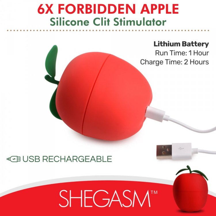 Shegasm Forbidden Apple Silicone Clitoral Stimulator Suction and Vibration Toy - Red