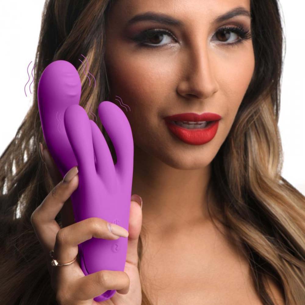 Bang! 10X Triple Rabbit 7.6 Inch Rechargeable Silicone Vibrator - Purple