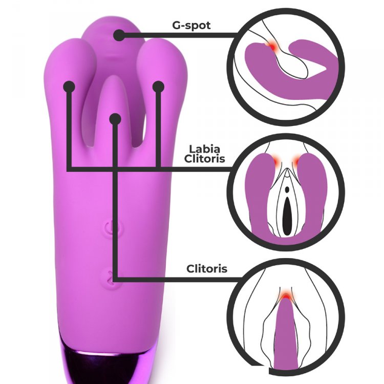 Bang! 10X Triple Rabbit 7.6 Inch Rechargeable Silicone Vibrator - Purple