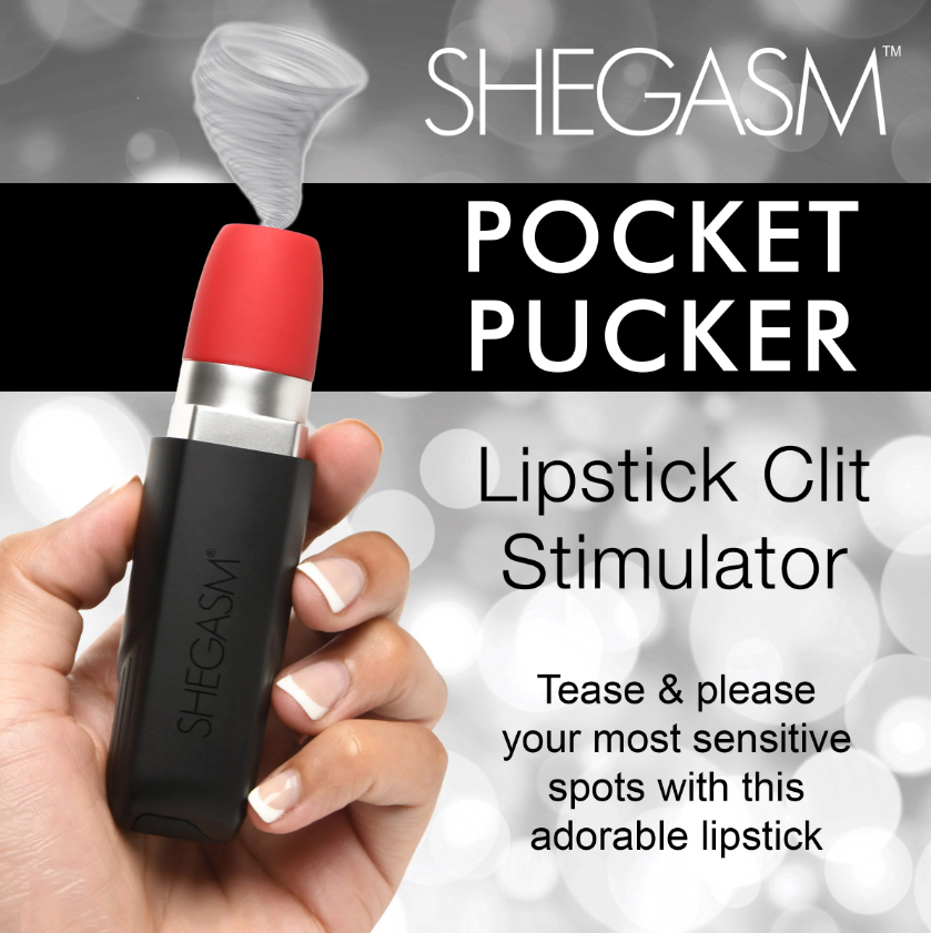 Shegasm Pocket Pucker Lipstick Clitoral Stimulator Vibrator - Black with Red
