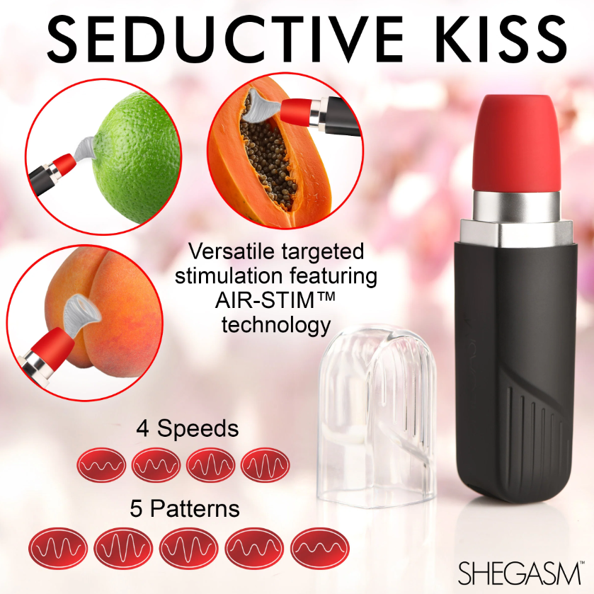 Shegasm Pocket Pucker Lipstick Clitoral Stimulator Vibrator - Black with Red