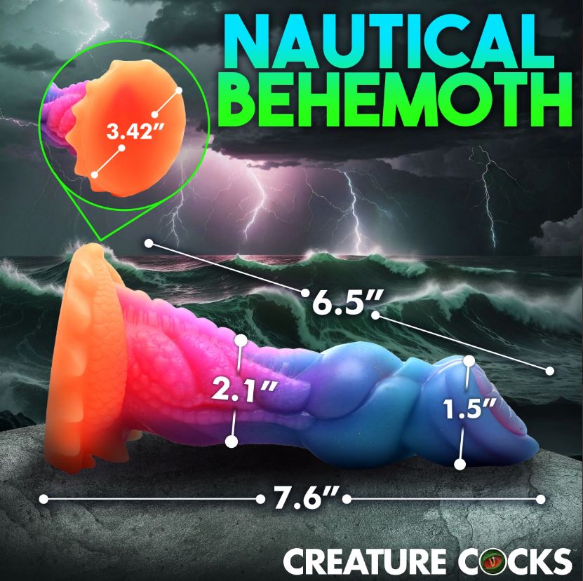 Creature Cocks Aqua-Cock Glow-In-Dark 7.6 Inch Silicone Dildo with Textured Shaft & Suction Base