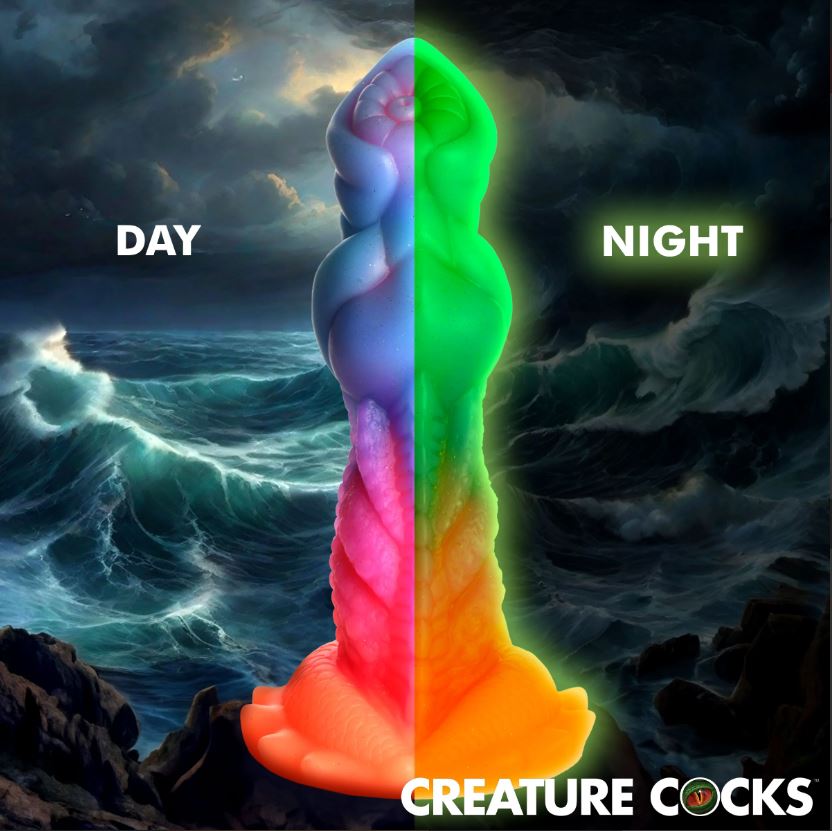 Creature Cocks Aqua-Cock Glow-In-Dark 7.6 Inch Silicone Dildo with Textured Shaft & Suction Base