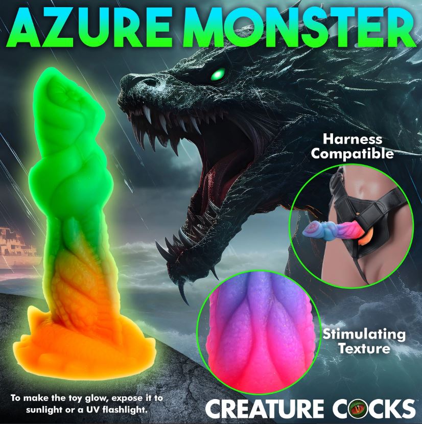 Creature Cocks Aqua-Cock Glow-In-Dark 7.6 Inch Silicone Dildo with Textured Shaft & Suction Base