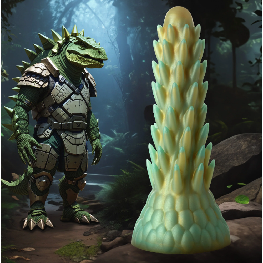 Creature Cocks Stegosaurus Spiky Silicone Fantasy Dildo – Gold & Teal