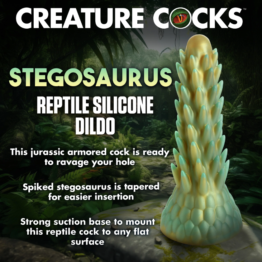 Creature Cocks Stegosaurus Spiky Silicone Fantasy Dildo – Gold & Teal