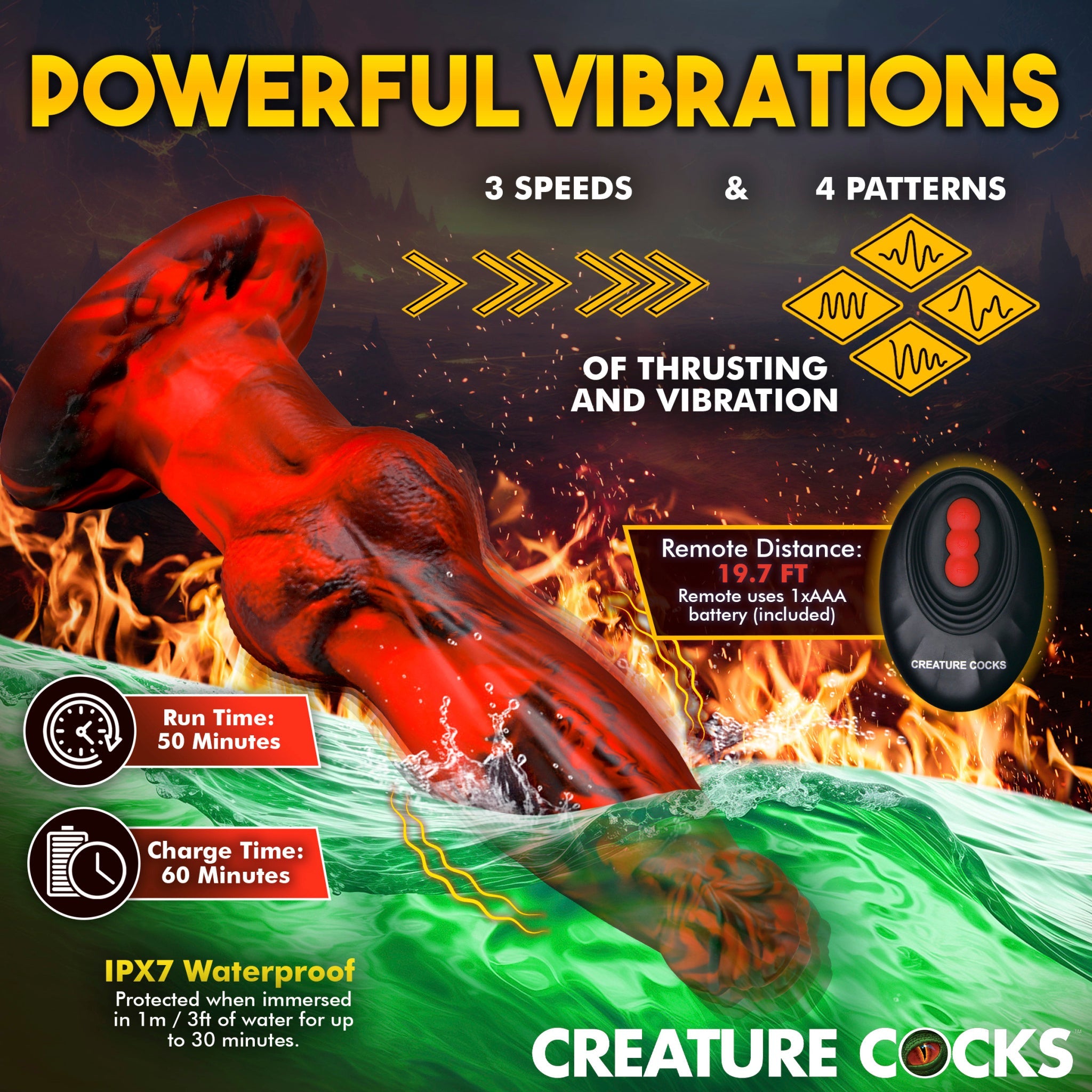Creature Cocks Hell Wolf Thrusting & Vibrating Silicone Dildo – 8.7 Inch Fantasy Vibrator