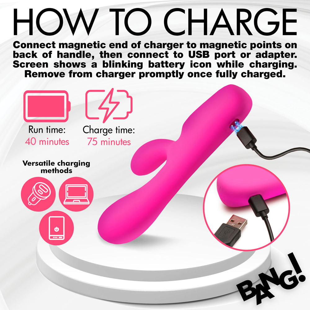 Bang! Dual Stimulation Digital Display Silicone Rabbit Vibrator - Pink