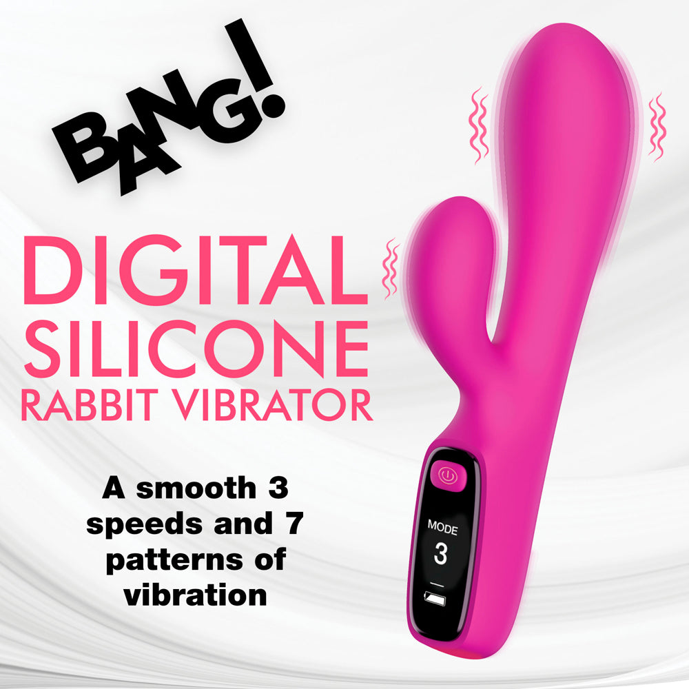 Bang! Dual Stimulation Digital Display Silicone Rabbit Vibrator - Pink