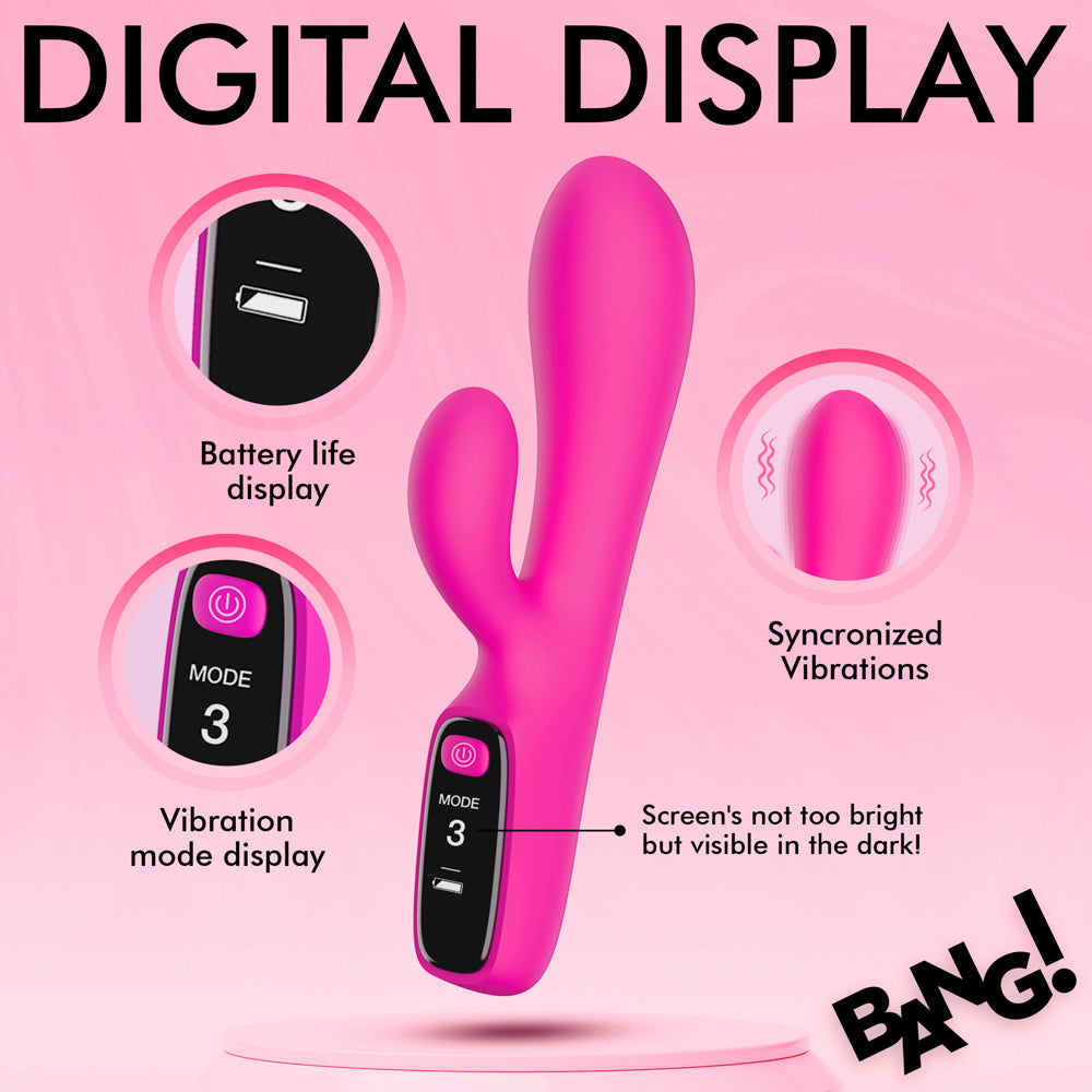 Bang! Dual Stimulation Digital Display Silicone Rabbit Vibrator - Pink