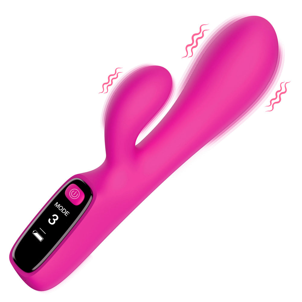 Bang! Dual Stimulation Digital Display Silicone Rabbit Vibrator - Pink