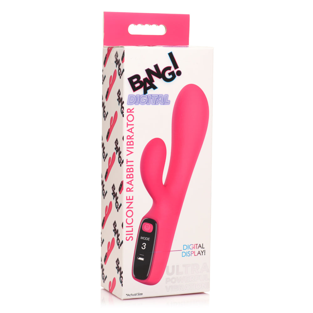 Bang! Dual Stimulation Digital Display Silicone Rabbit Vibrator - Pink