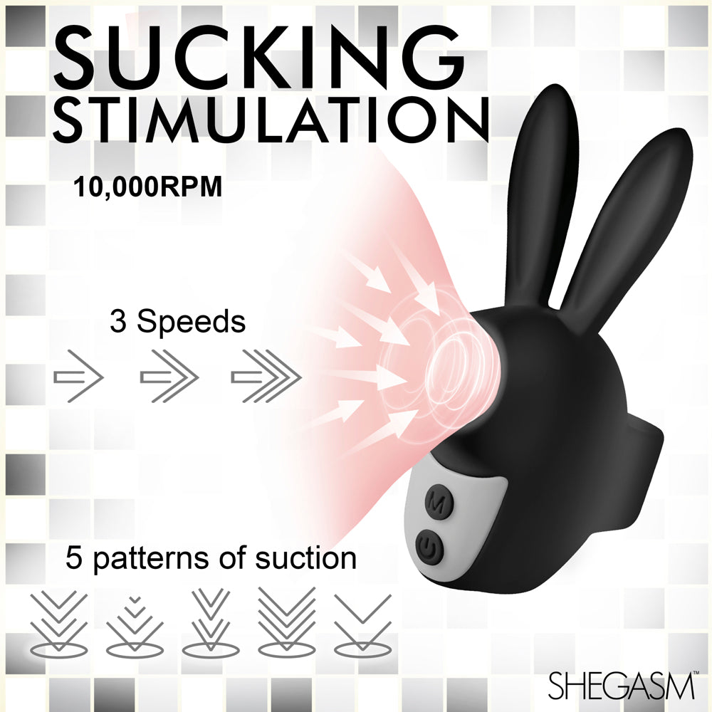 Shegasm Sucky Bunny Clitoral Suction Stimulator Silicone - Black