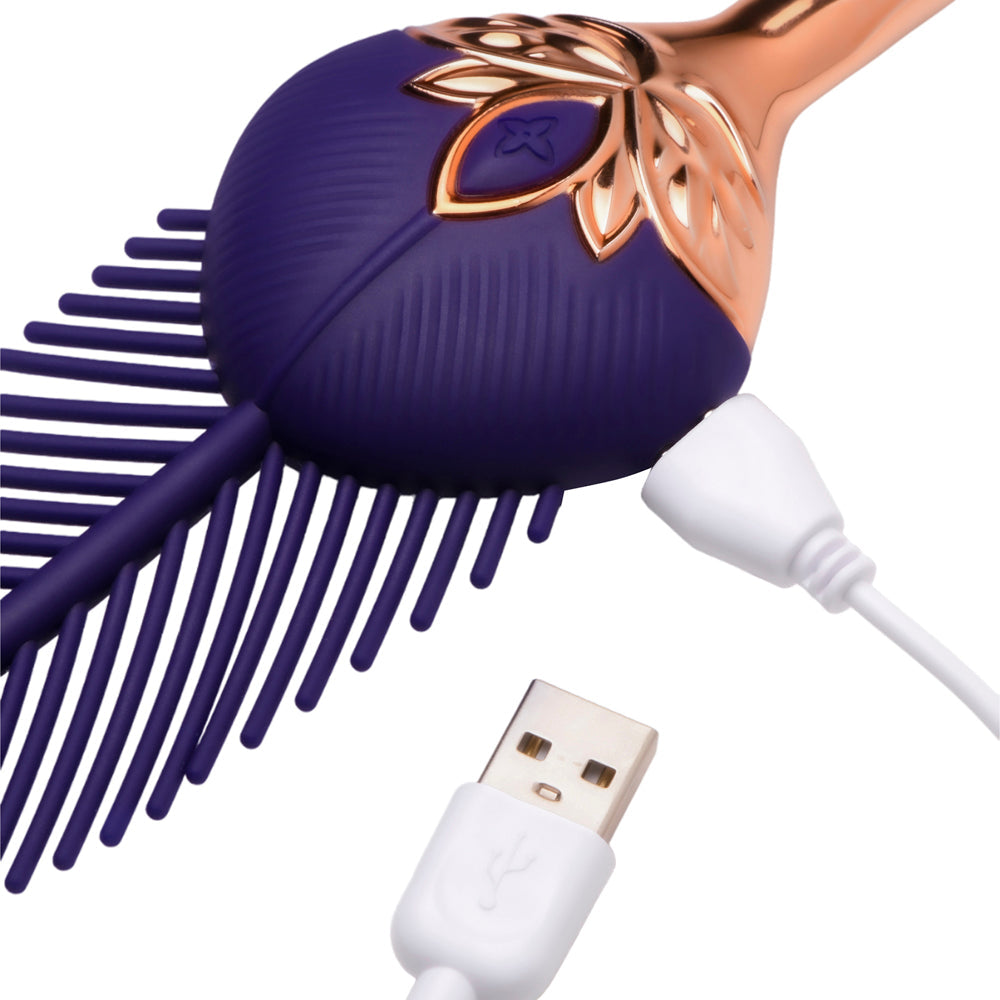 Master Series The Tickler Vibrating Silicone Feather - Purple/Rose Gold