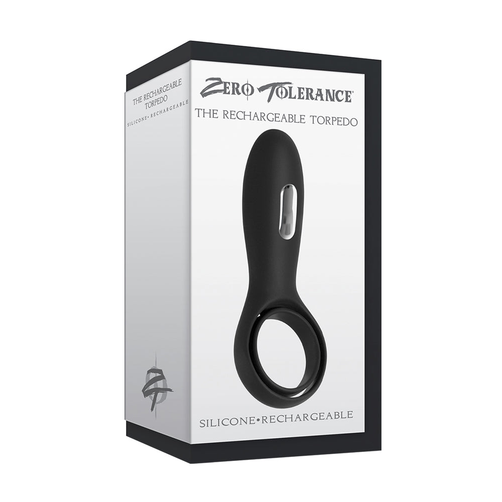 Zero Tolerance Rechargeable Torpedo Vibrating Cock Ring & Ball Cradle - Black