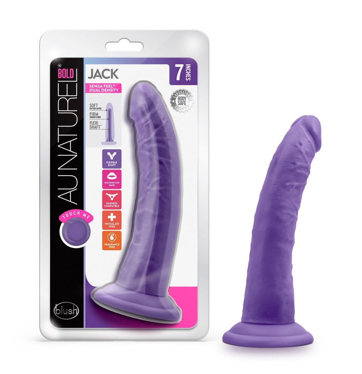 Au Naturel Bold By Blush Jack 7.5-Inch Realistic Dildo with Suction Cup Base - Purple
