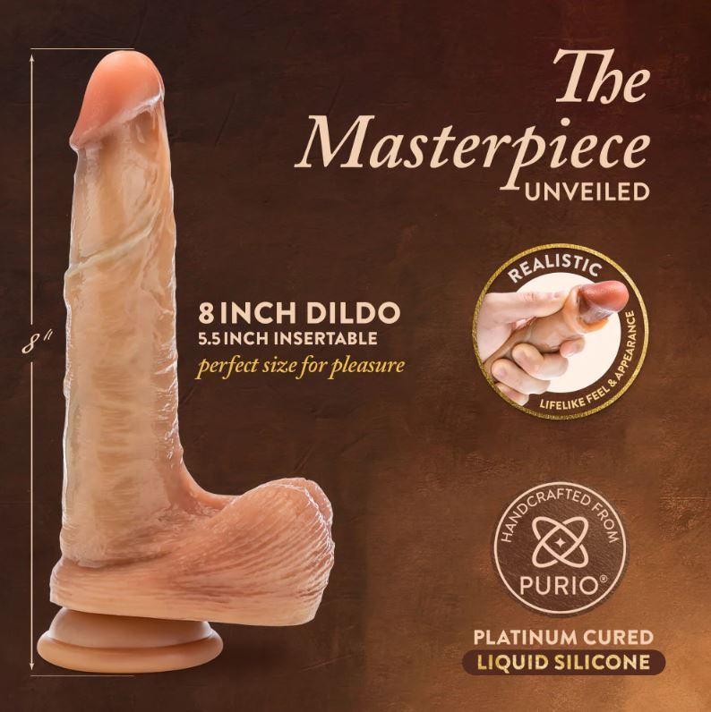 Renaissance DaVinci 8 Inch Realistic Dildo – Dual Density Silicone with Sliding Foreskin & Squeezable Balls