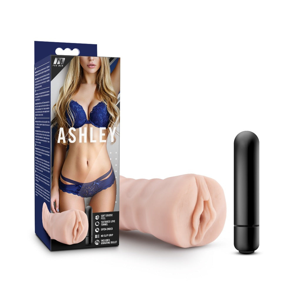 M For Men By Blush Ashley Realistic Vibrating Masturbator Stroker – Vanilla