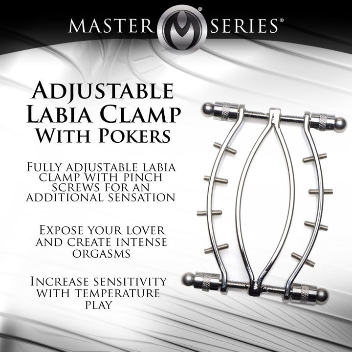 Master Series Spread Em Stainless Steel Poker Labia Clamp with Adjustable Pressure Screws