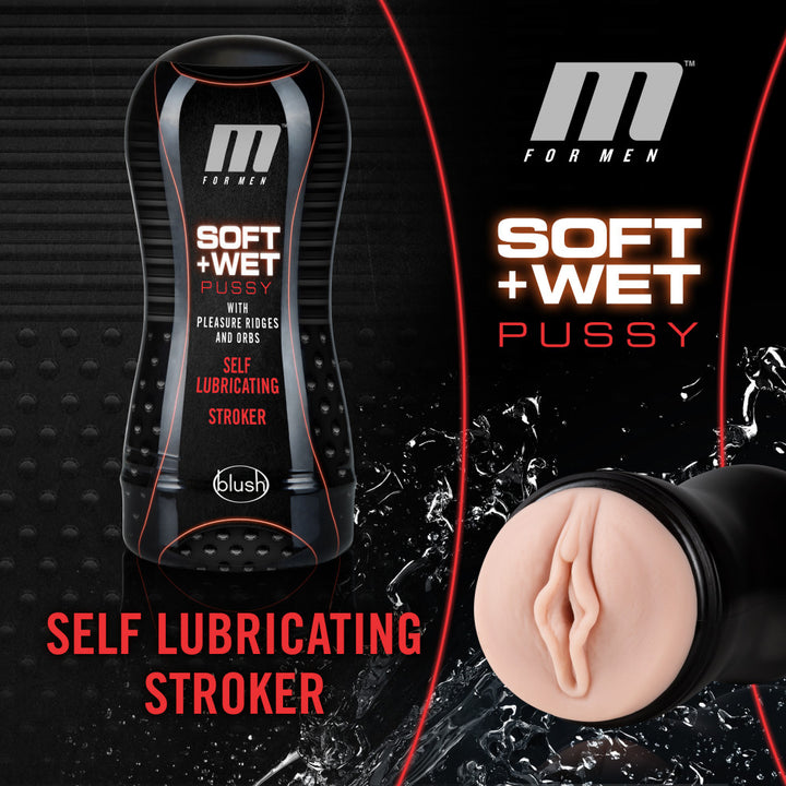 M For Men By Blush Soft and Wet Self-Lubricating Pussy Stroker With Pleasure Ridges and Orbs - Beige