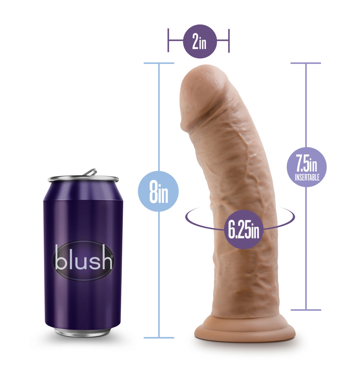 Au Naturel By Blush 8-Inch Realistic Dildo With Suction Cup Base - Mocha
