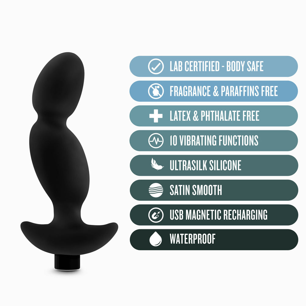 Anal Adventures Platinum By Blush Prostate Massager 04  Black 6.5-Inch Vibrating Rechargeable Anal Plug
